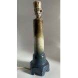 A Ruskin Pottery moulded blue green crystalline glaze hexagonal lamp base Height 28cm Marked