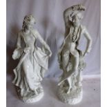 A large white glazed pair of late 18th early 19th century Meissen Figures , in  classical period