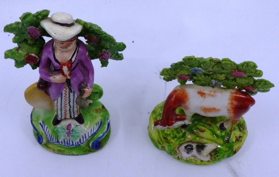 2 Staffordshire figures to include a cow and calf C1820 15.5cm high with some restoration to the - Image 3 of 3