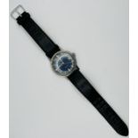 A Vintage Omega Geneve mechanical movement wristwatch. Navy blue dial with baton intervals and