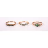 Three 9ct gold gemset rings, all size N. Gross weight approximately 4.8 grams. (3)