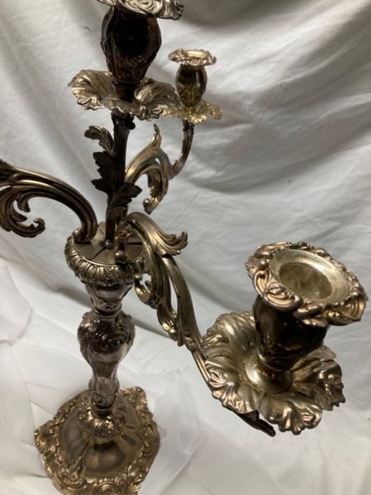 A pair of 19th c silver plated candelabrum,  24 " high, with socket fittings.