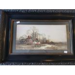 A pair of finely painted Victorian cottage scene watercolours in moulded ebonised frames,