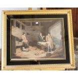 A mezzotint after Morland "The Hard Bargain" in verre eglomise mount and gilt frame, 46cm x 59.5cm