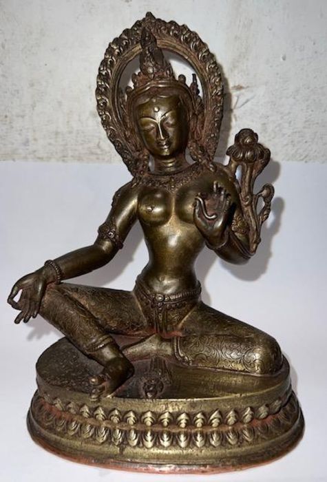 A Sino Tibetan Bronze buddha deity H17cm gilt