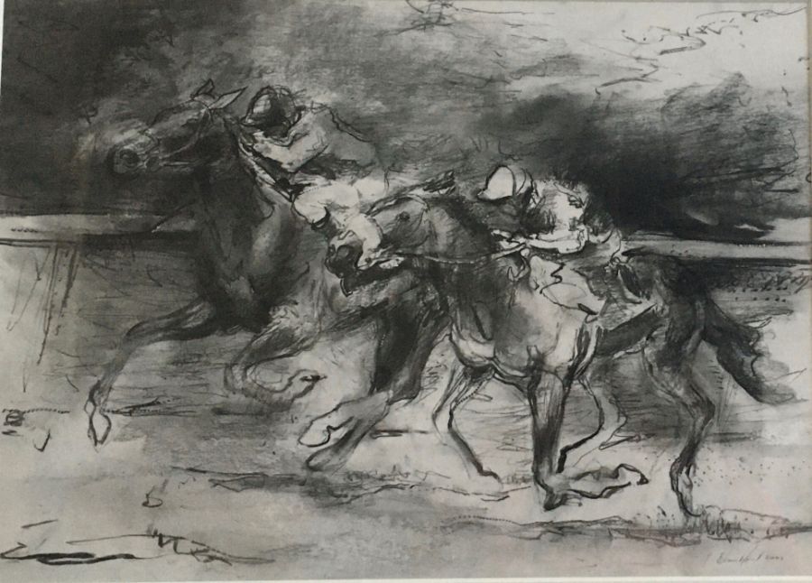 Paul Brandford, set of three charcoal drawings: Horse Racing, approx. 32c, x 55cm  all three signed, - Image 3 of 6