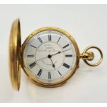 A Victorian Brillman (London) 18ct. gold full hunter chronograph pocket watch, crown wind, having