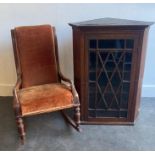 A 19th cent rocking chair and oak corner cabinet