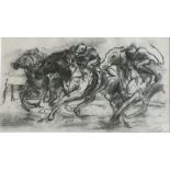 Paul Brandford, set of three charcoal drawings: Horse Racing, approx. 32c, x 55cm  all three signed,