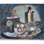 An interesting early 20th cent  oil on canvas still life in Cubist style  51 x 41cm unframed