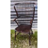 An Arts  and Crafts  Liberty hoop back Windsor armchair , original  Heals metal oval label underside