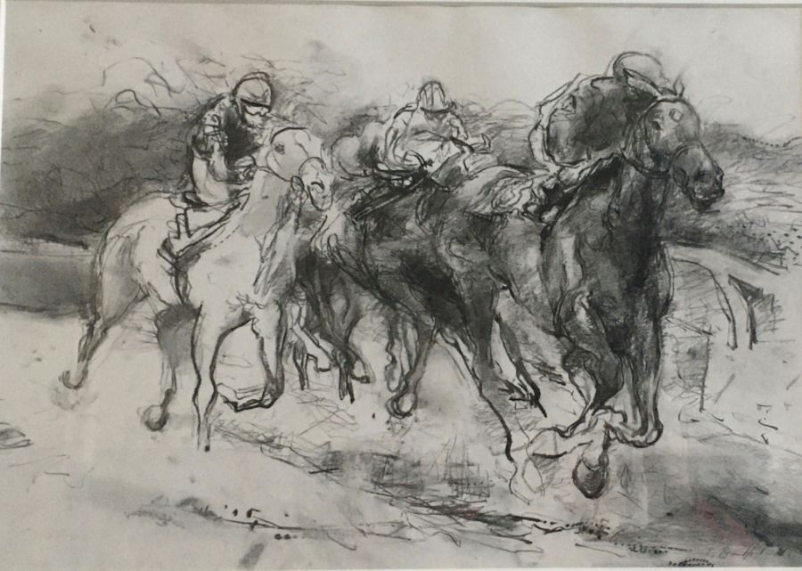 Paul Brandford, set of three charcoal drawings: Horse Racing, approx. 32c, x 55cm  all three signed, - Image 5 of 6