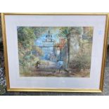 A Large watercolour of a garden signed indistinctly.