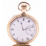 Rolex- a gold plated early 20th century half hunter pocket watch, comprising a white enamel dial,