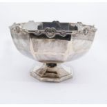 A Modern silver octagonal rose bowl, plain body with reeded and shell raised border, hallmarked by