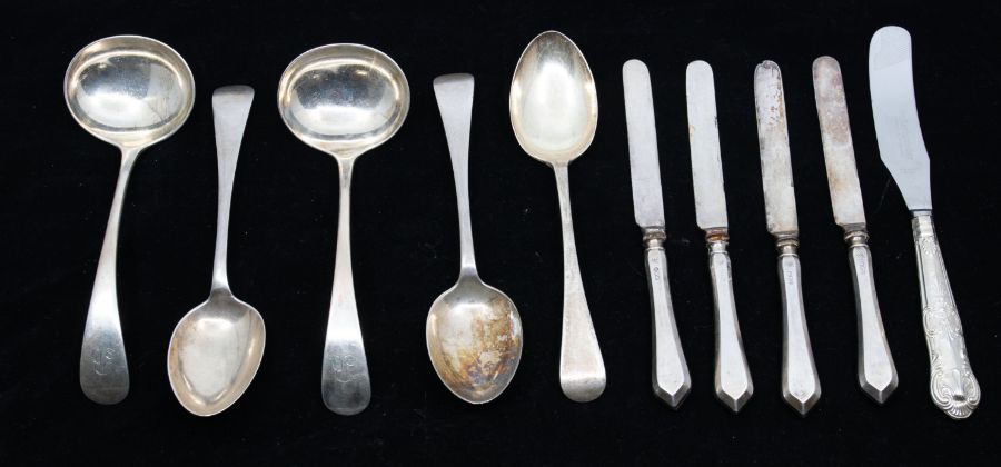 A collection of early 20th century Sheffield silver flatware to include; A pair of ladles,