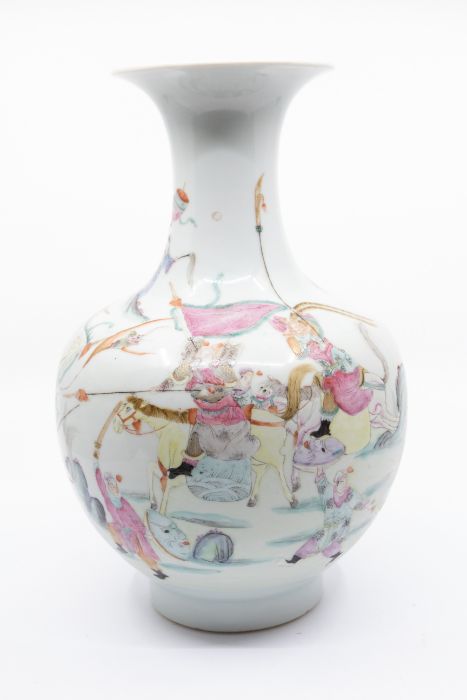 A Chinese Famille Rose porcelain vase, Qinlong seal mark in red but 19th Century, decorated with - Image 2 of 12