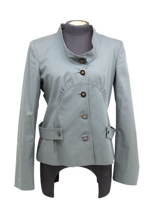 A Valentino green 100% cotton short fitted jacket, fully lined in a silk snakeskin fabric, small