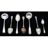 A collection of 18th & 19th Century silver spoons to include; silver ladle, London, 1828, William