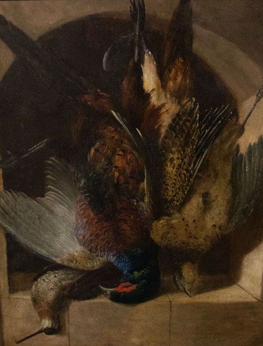 English School (19th Century) Game still life of hanging pheasants and a woodcock oil on canvas,