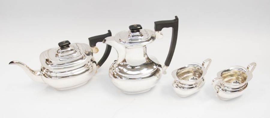 A George VI silver four piece tea and coffee service, hallmarked by Viner's of Sheffield, 1937,