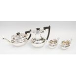 A George VI silver four piece tea and coffee service, hallmarked by Viner's of Sheffield, 1937,