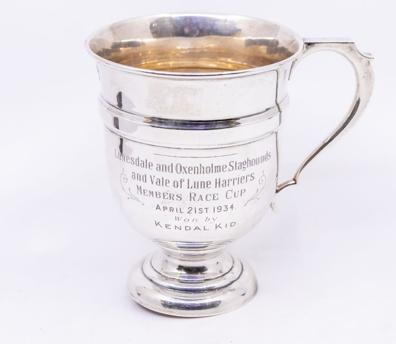 A George V Sheffield silver presentation trophy with inscription of " Lunesdale and Oxenholme