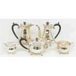A Modern matched five piece silver tea and coffee service comprising coffee pot, teapot, hot water