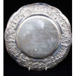 A limited edition 33/50 Modern silver ornate hand chased and engraved plate, hallmarked by Joseph