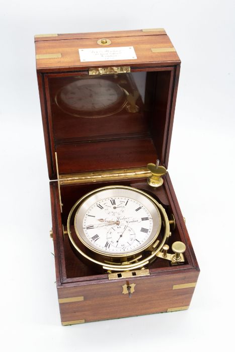 A good marine chronometer by George Hedger 42 Great Sutton Street London. No 4858 with 3 1/2"