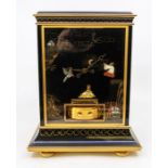 A Jaeger-LeCoultre "Marina" Atmos, the perspex case decorated in the Japanned manner with pagoda,