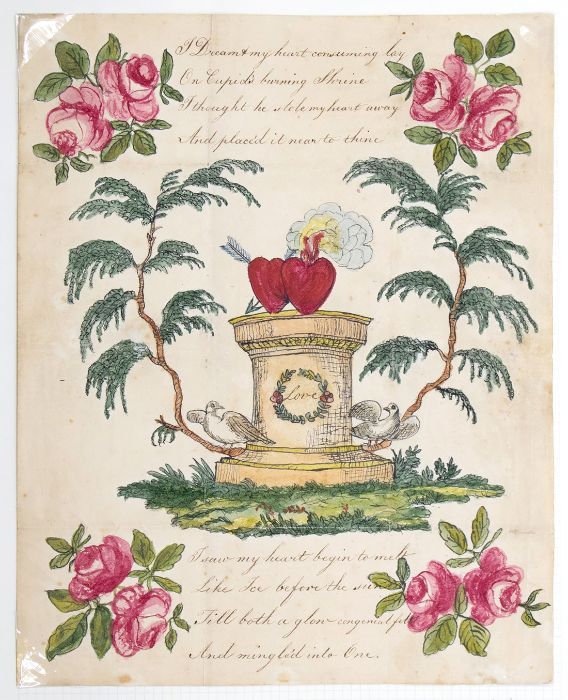 Regency manuscript Valentine, postmarked Birmingham, 14 February 1818 with 109 mileage,