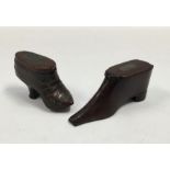 Two treen shoe snuff boxes to include: a 19th century example depicting a lady’s shoe, with