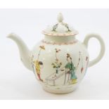 A Derby teapot and cover, circa 1765, Mandarin style decorated with figures holding lanterns and