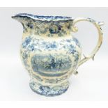 A large early 19th century Spode blue and white water jug decorated with heavy foliage and butterfly