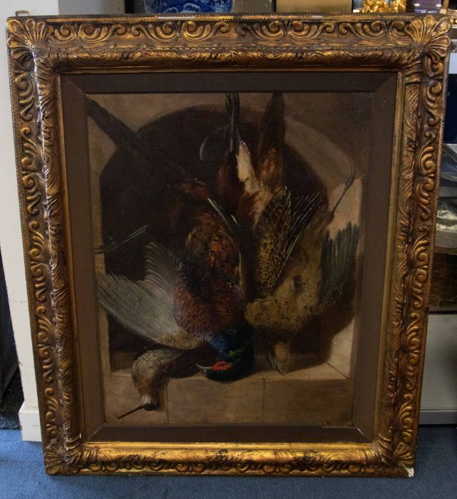 English School (19th Century) Game still life of hanging pheasants and a woodcock oil on canvas, - Image 2 of 3