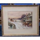 Thomas Blinks (1860-1912) The Christmas Coach watercolour, 29.5 x 38.5cm signed lower left, framed