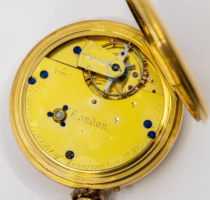 An early 20th century 18ct gold hunter pocket watch, white enamel dial signed Joyce Murray London - Image 2 of 4