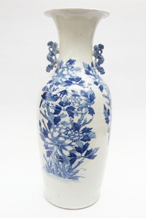 A Chinese porcelain blue and white two handled large baluster phoenix vase, early 20th Century, - Image 2 of 6