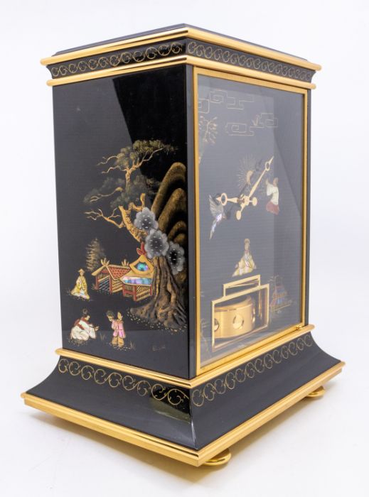 A Jaeger-LeCoultre "Marina" Atmos, the perspex case decorated in the Japanned manner with pagoda, - Image 4 of 7