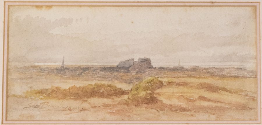 Samuel Bough RSA (1822-1878) Edinburgh  watercolour, 12 x 25.5cm  signed and dated 1866 lower