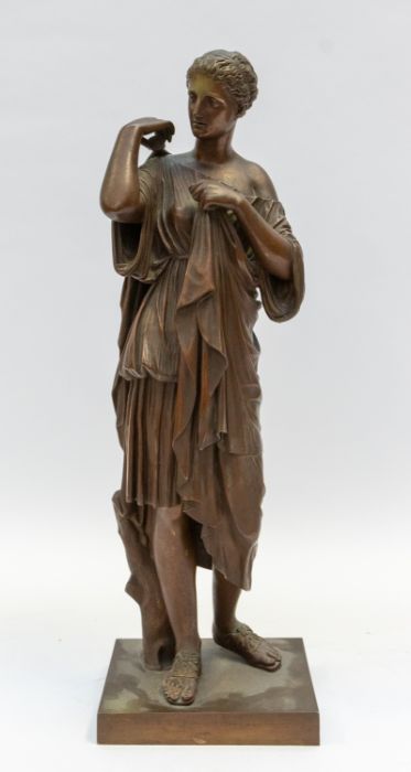 A late 19th Century French bronze cast as the classical figure of Diane de Gabies (after the