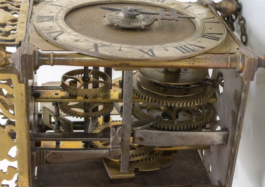 Lantern clock inscribed John Harford Bath with alarm. With 6 2/8" dial, alarm disc and single - Image 2 of 4