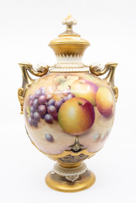 A Royal Worcester large vase and cover, shape no: 1691, the globular body painted with fallen fruits - Image 2 of 4