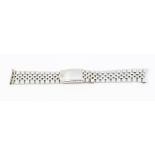 A Rolex stainless steel gents jubilee watch strap, width approx 19mm, fold over signed clasp with