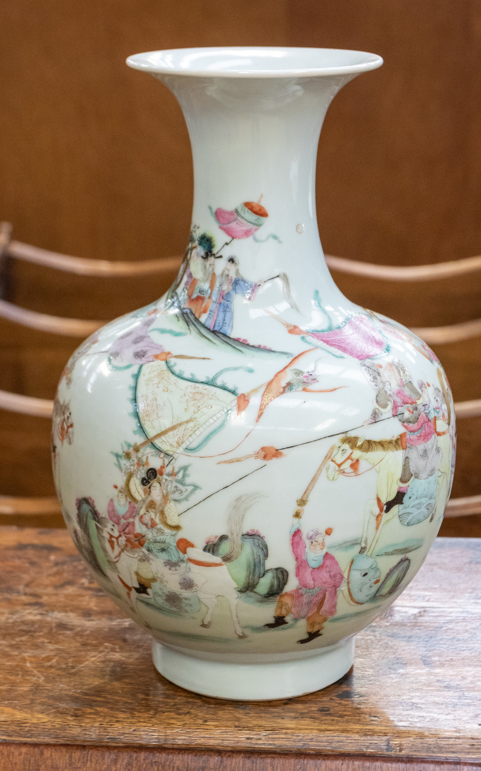 A Chinese Famille Rose porcelain vase, Qinlong seal mark in red but 19th Century, decorated with - Image 6 of 12