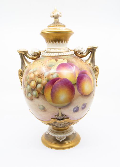 A Royal Worcester large vase and cover, shape no: 1691, the globular body painted with fallen fruits