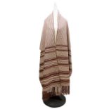 A Regency cream and brown checked shawl with border detail, silk tassels in cream and copper, and