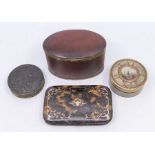 A 19th Century Continental painted tortoiseshell circular box and cover, the cover inset with