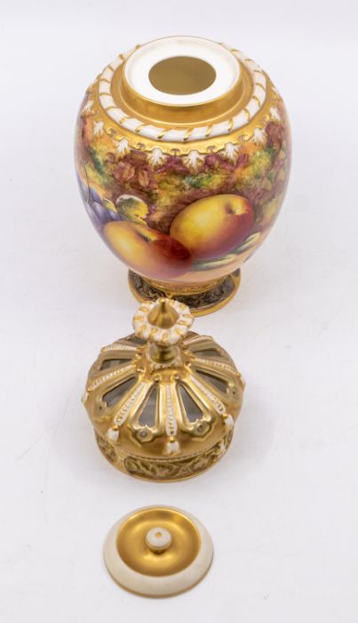 A 20th Century Royal Worcester pot pourri vase, with interior cover and large Crown shaped - Image 2 of 3